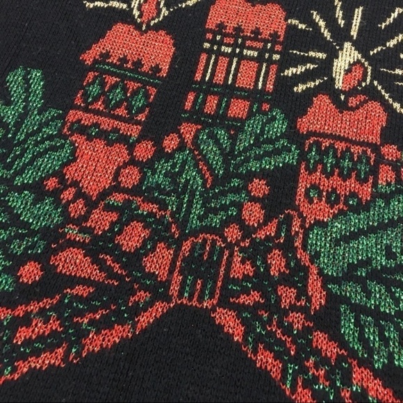 VINTAGE Christmas Sweater Candles Metallic Plaid Ugly Party Nutcracker Medium - Picture 8 of 14